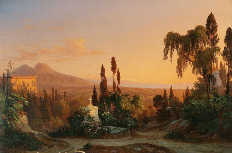 Landscape of the Gulf of Naples by Carl Wilhelm Götzloff, oil on canvas