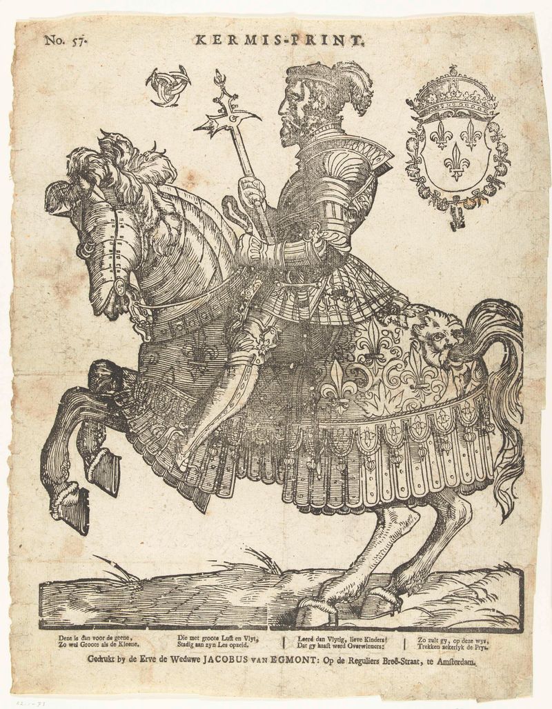 Retrato histórico del rey Enrique II de Francia a caballo, papel de Cornelis Anthonisz.