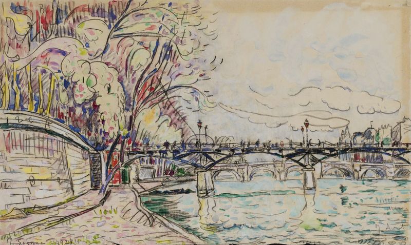Pont des Arts de Paul Signac, que representa un puente sobre el agua, pintura al óleo