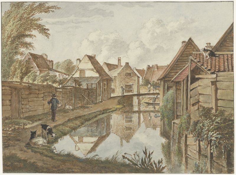 Landscape of Voldersgracht with architecture reflections, oil painting by Wybrand Hendriks
