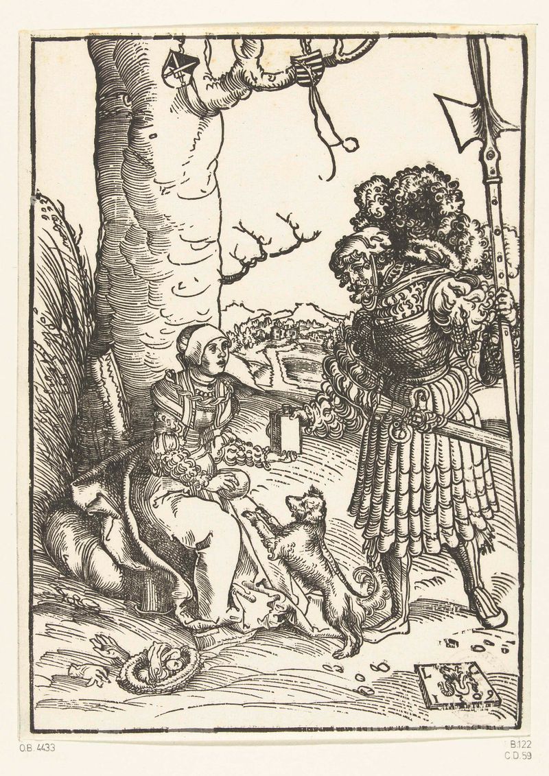 Abigaïl dá comida a Davi no deserto, papel de Lucas Cranach.