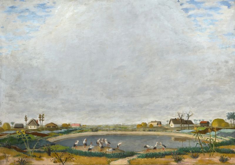 Storks de Adolf Fényes, representando dos cigüeñas en un entorno sereno, medio desconocido