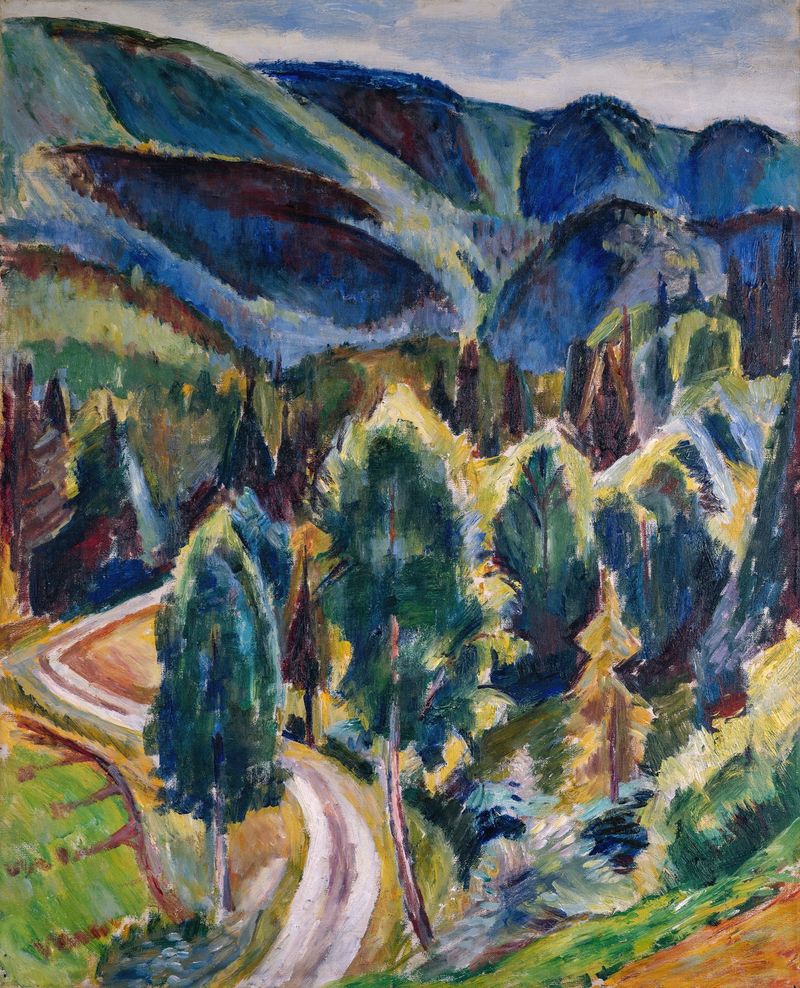 Pintura a óleo de paisagem de Birger Simonsson com cores giratórias e formas caóticas