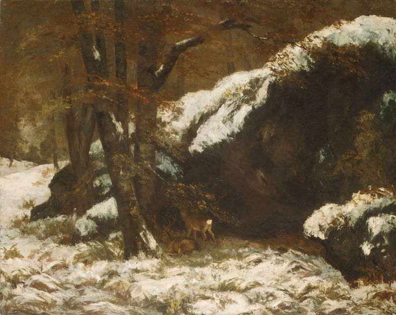 O Veado de Gustave Courbet, pintura a óleo que retrata um veado em uma floresta