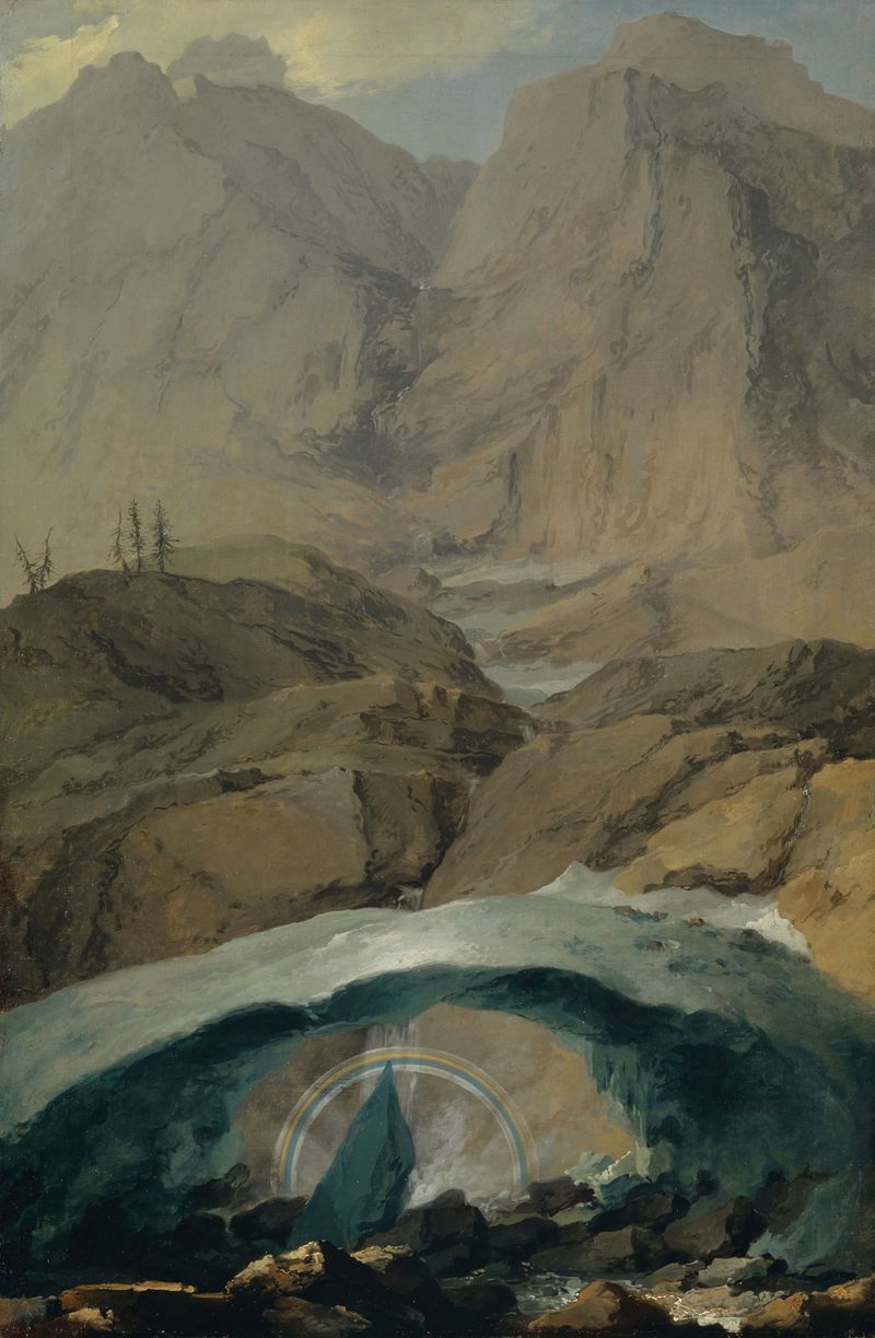 Snow Bridge and Rainbow in the Gadmen Valley, pintura a óleo de Caspar Wolf