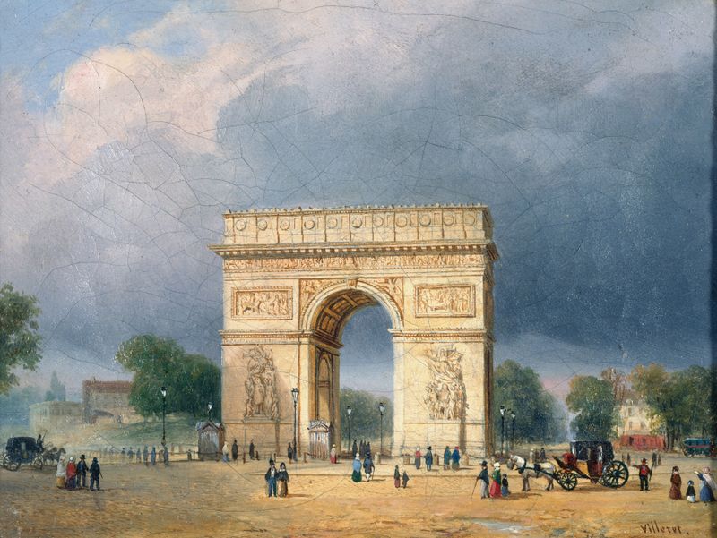 L’Arc de Triomphe de l’Étoile by François Etienne Villeret, oil painting depicting an archway