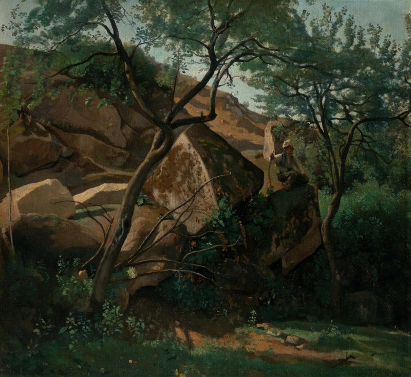Young Shepherd among the Rocks, óleo de Jean-Baptiste-Camille Corot