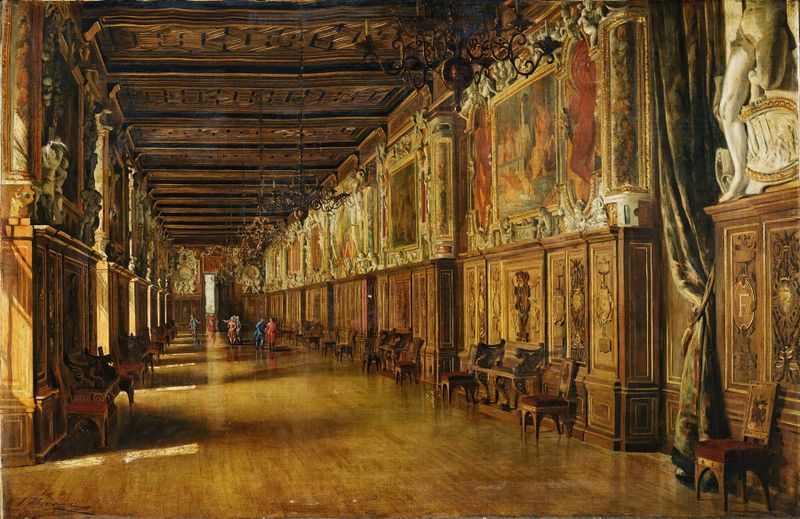 Vista interior da Galeria François Ier por John Haynes Williams, estilo Rococó