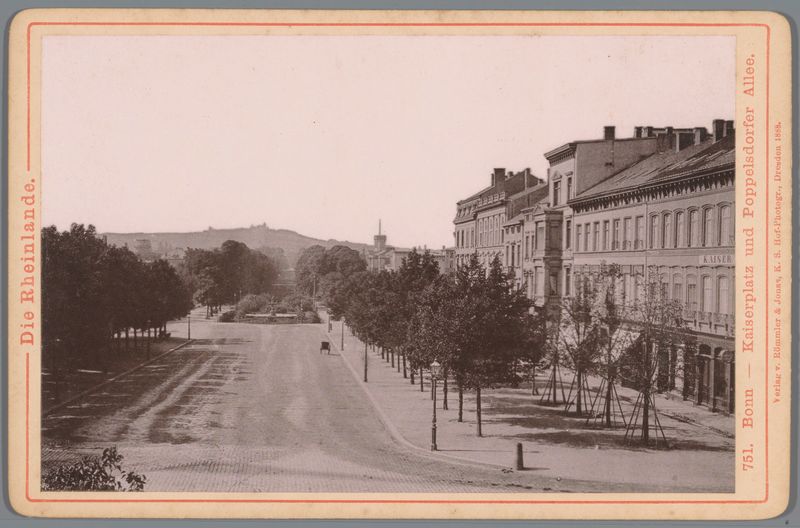 Paisagem mostrando Kaiserplatz e Poppelsdorfer Allee em Bonn, pintura a óleo de artista desconhecido.