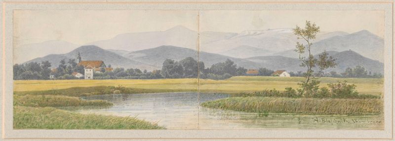 Paisaje montañoso con iglesia, pintura al óleo de Arthur Blaschnik