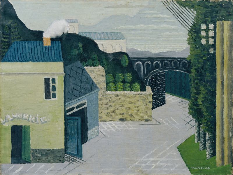 Paisaje urbano con viaducto, óleo sobre lienzo de Louis Marcoussis
