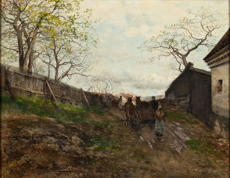 Spring Landscape by Victor Forssell, oil painting depicting lush fields and sunlight.