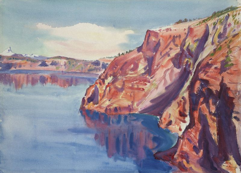 Oil painting by Dodge MacKnight depicting a road leading to the sea at twilight.