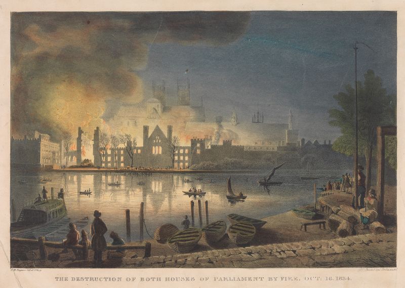 The Destruction of Both Houses of Parliament by Fire, oil on canvas by Thomas Mann Baynes
