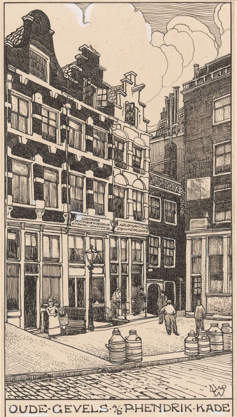 Pintura al óleo de las fachadas de Ámsterdam por Willem Wenckebach