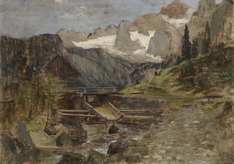 Gosaumühle mit Dachstein, óleo sobre lienzo de Theodor Von Hörmann