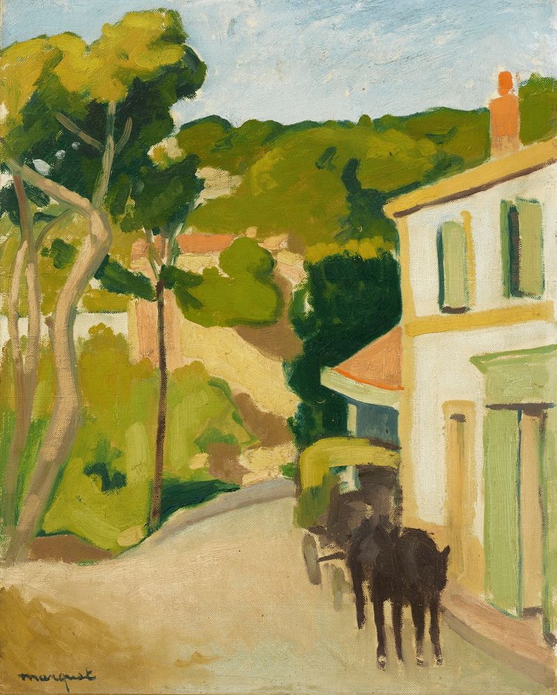 Paisaje con un camino y cielo en pintura al óleo de Albert Marquet