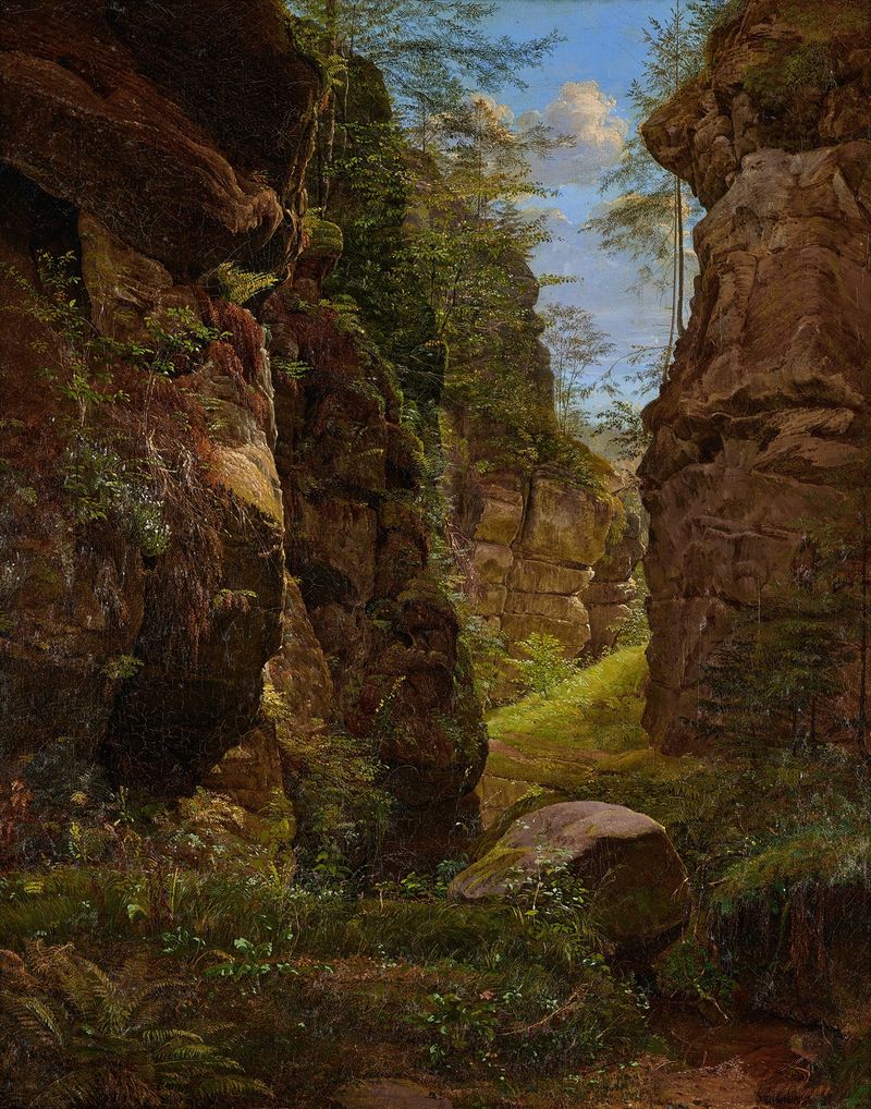 Felsenschlucht im Uttewalder Grund, oil on canvas by August Heinrich