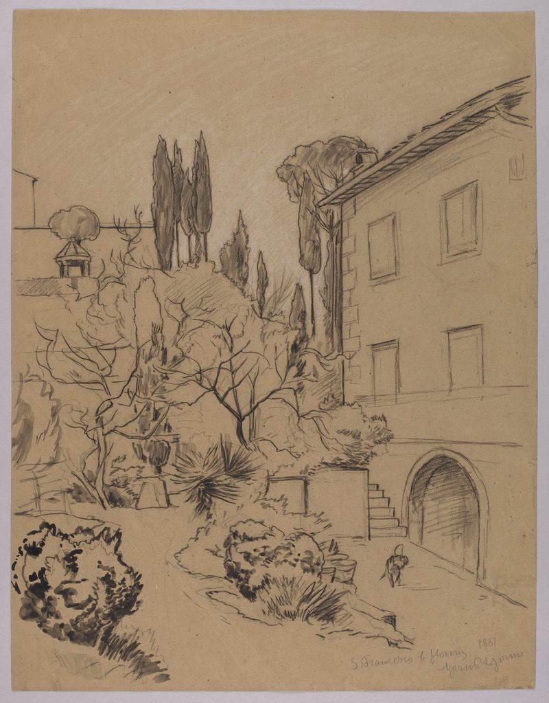Vista do Mosteiro de São Francisco em Florença, pintura a óleo de Hans Thoma