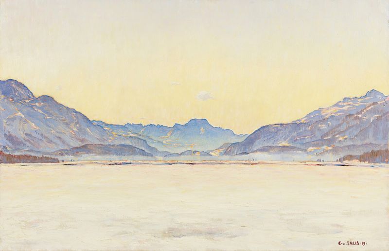 Paisagem de inverno com montanhas em óleo de Carl Albert von Salis