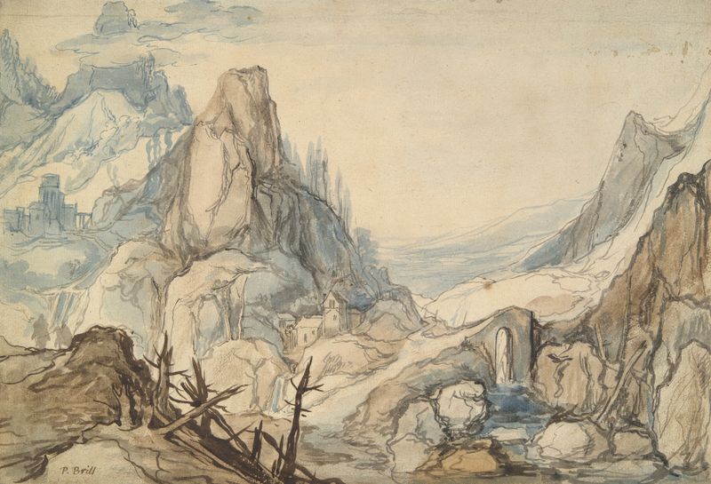 Mountainous landscape in oil painting by Jan Brueghel the Elder