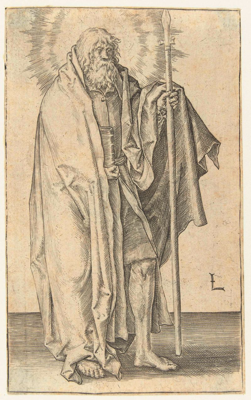 Grabado de De apostel Thomas de Lucas van Leyden, mostrando la expresión de incredulidad del apóstol.