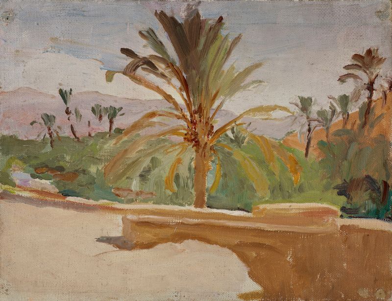 Oasis con palmeras, óleo sobre lienzo de Jan Ciągliński