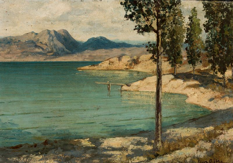Lake Garda by Curt Agthe, an impressionist landscape depicting tranquil water reflections.