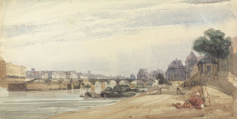 A Ponte das Artes, Paris de Thomas Shotter Boys, retratando uma ponte sobre o Sena ao pôr do sol.