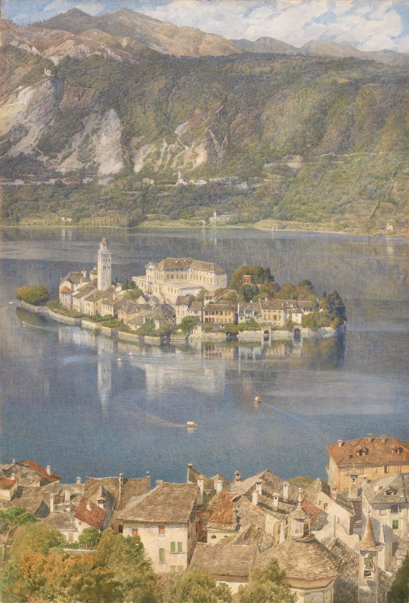 Landscape of Isola San Giulio, Lago d’Orta by Edward John Poynter, oil painting