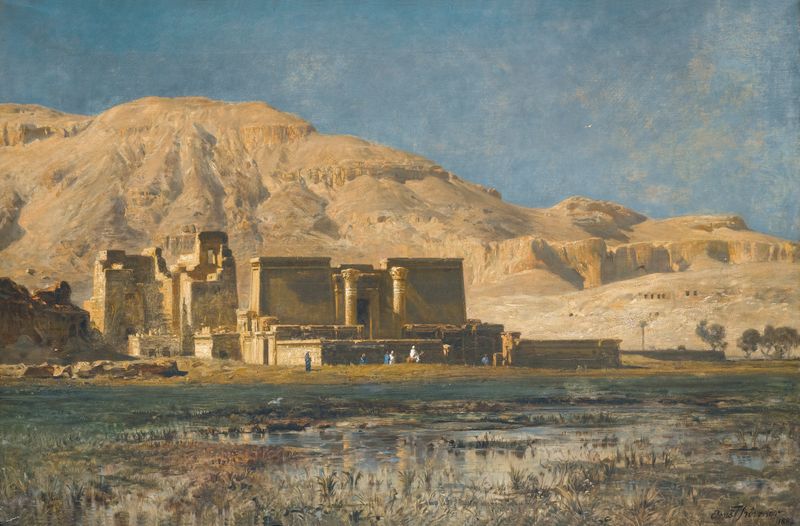 The Plain Of Thebes by Ernest Karl Eugen Koerner, oil on canvas depicting a vast landscape.