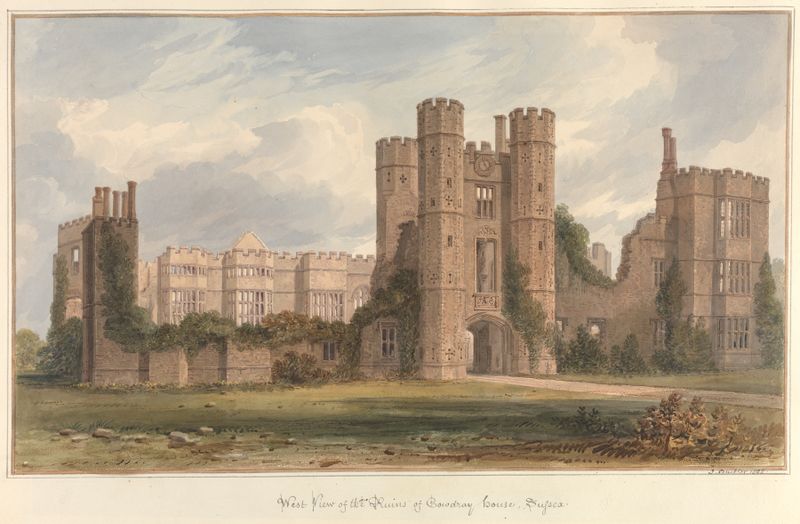 Vista oeste das Ruínas de Cowdray House, aquarela de John Buckler