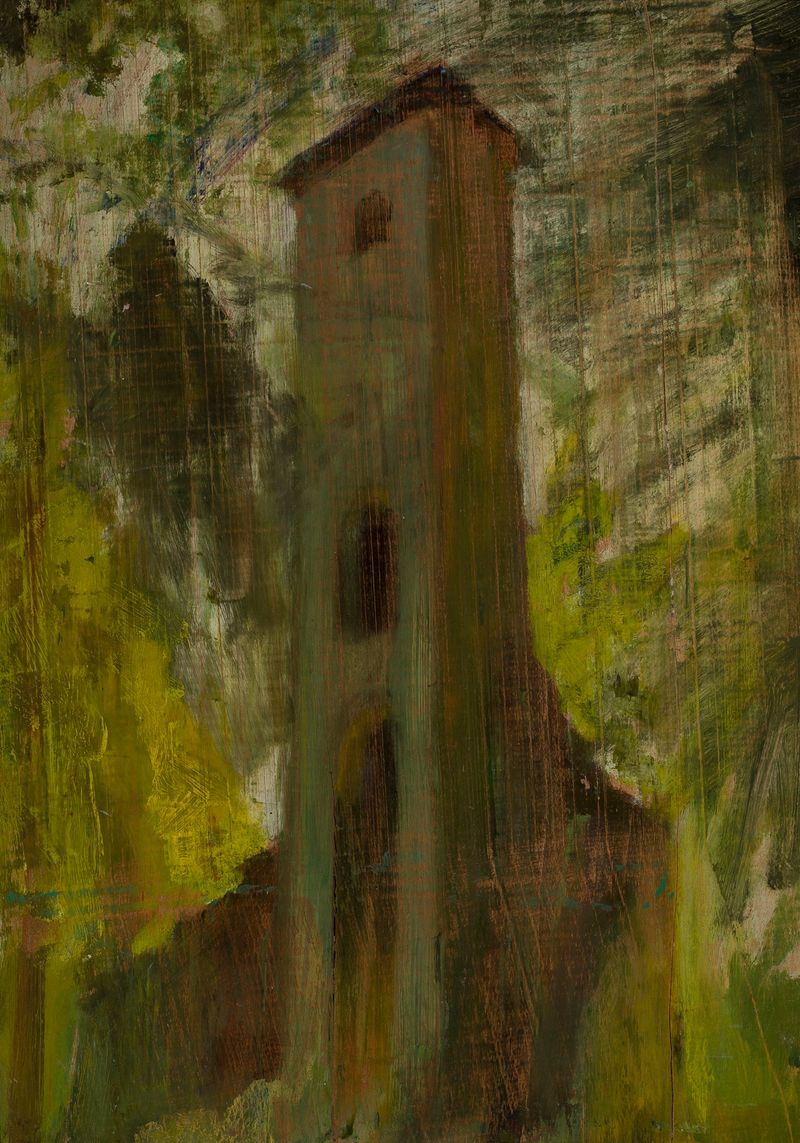 Carthusian shrine by Konrad Krzyżanowski, oil painting depicting light and shadow.