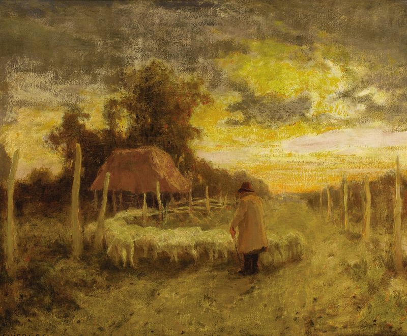 Sheep grazing in sunlight, oil on canvas by Eanger Irving Couse