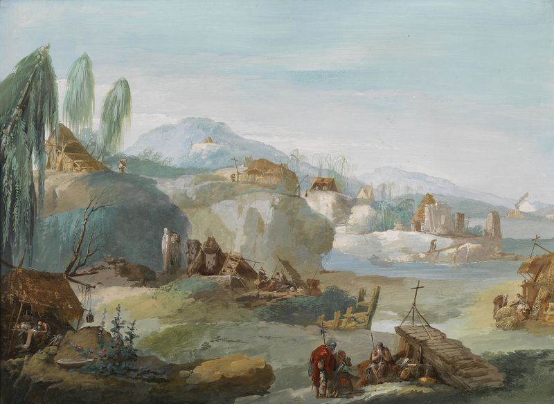 La Tebaide by Giuseppe Bernardino Bison, oil on canvas depicting a lush landscape with figures