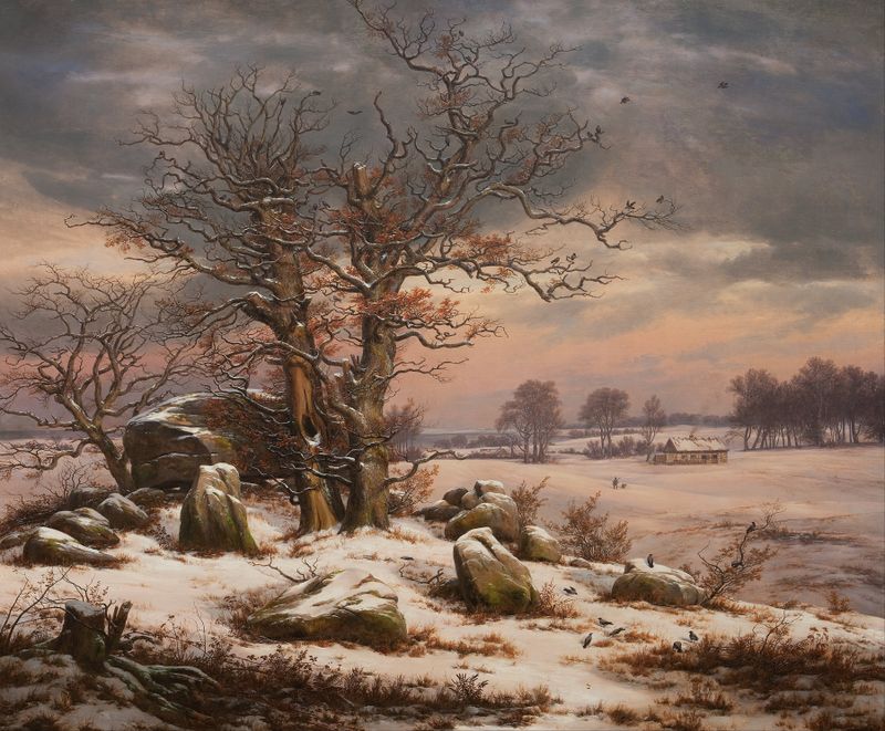 Paisaje invernal cerca de Vordingborg, Dinamarca de Johan Christian Dahl, óleo sobre lienzo