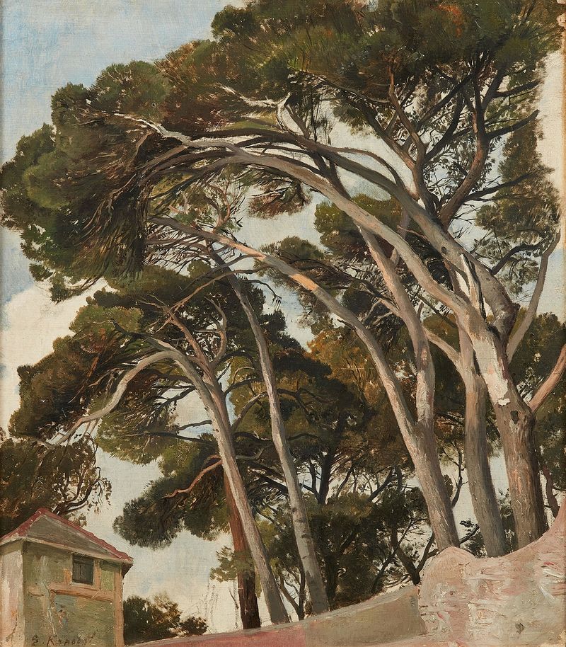 Paisaje de pinos en óleo sobre lienzo de Edmund Friedrich Kanoldt