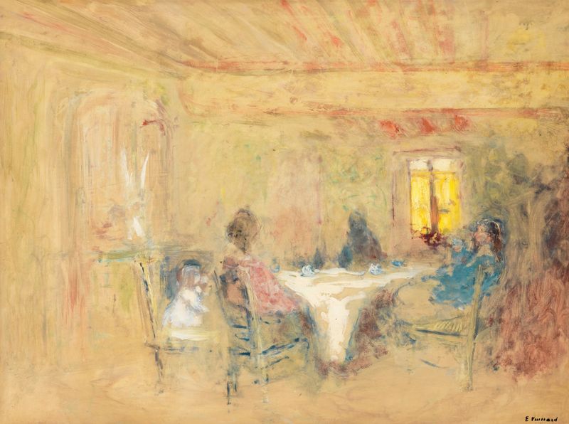 Interior scene with figures at a table, oil on canvas by Édouard Vuillard