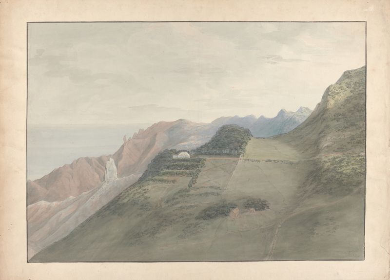 Paisaje de colinas verdes bajo un cielo azul, óleo sobre lienzo de Samuel Davis