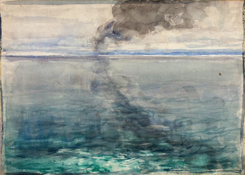 Marine scene with a figure gazing over the ocean, oil painting by Henry Ossawa Tanner
