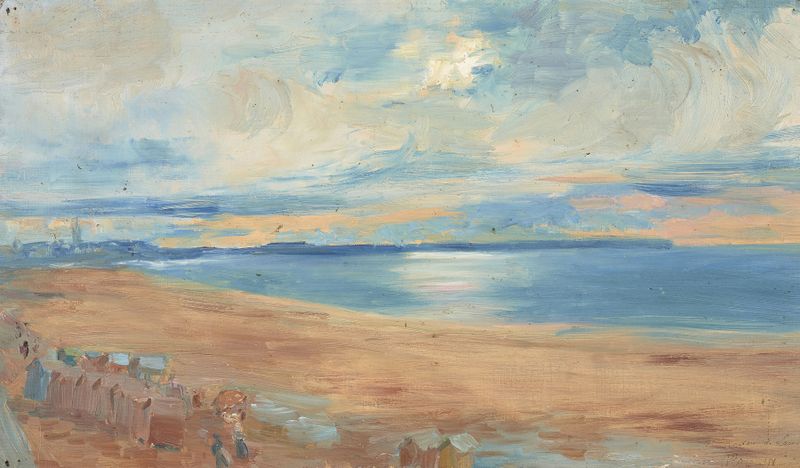 Escena marina que representa la playa y el mar de Paul Paulin, pintura al óleo