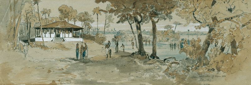 Buddhist temple landscape by Joseph Selleny, oil on canvas