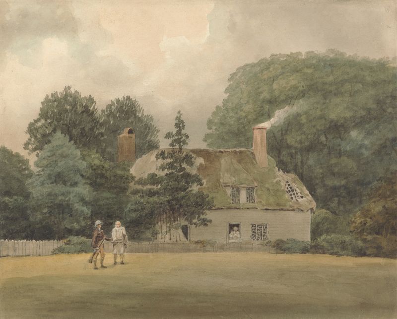 Cottage surrounded by greenery, oil painting by Samuel Davis