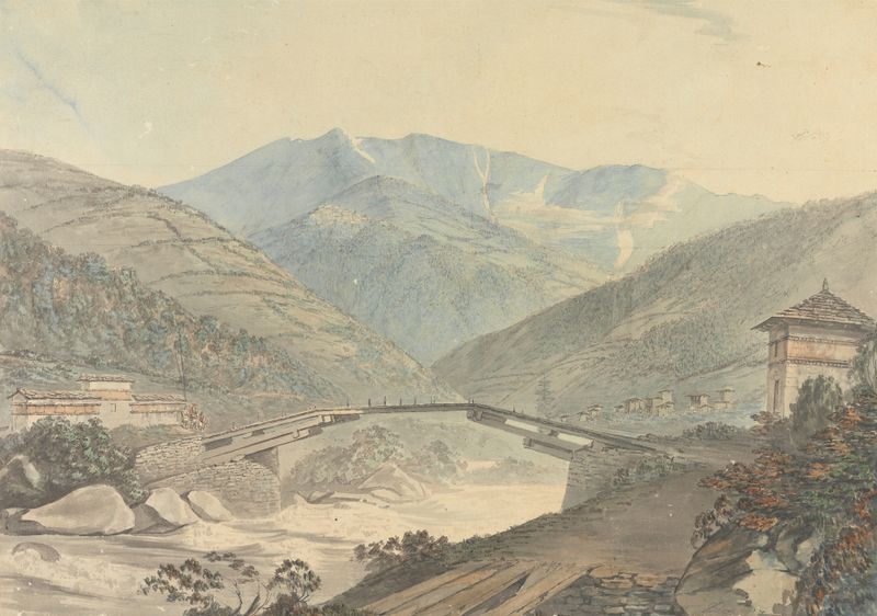Oil painting by Samuel Davis depicting mountains and clouds