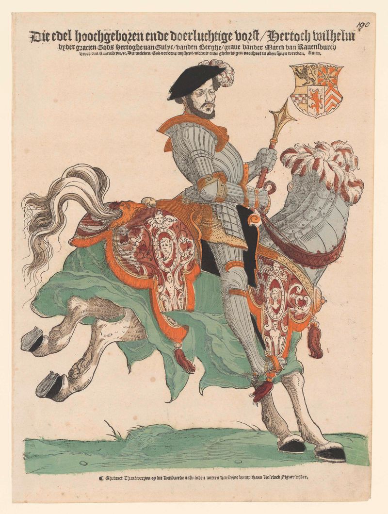 Retrato do Duque Willem van Kleef a cavalo por Hans Liefrinck, meio desconhecido.