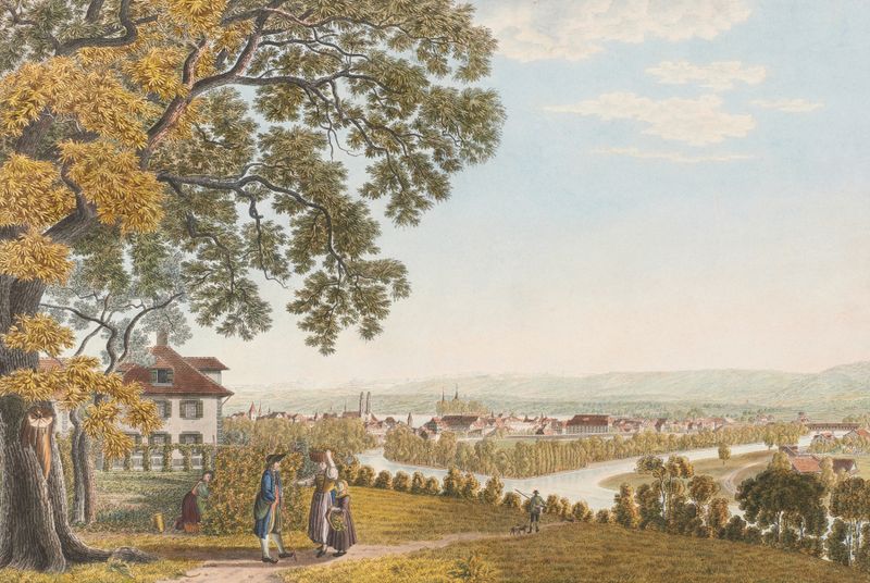 Paisagem urbana de Zürich, von Norden por Johann Jakob Biedermann, meio desconhecido