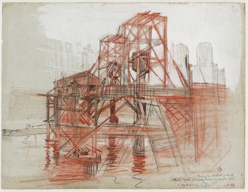 Genre scene depicting workers in the metro, watercolor on paper by Charles Jouas