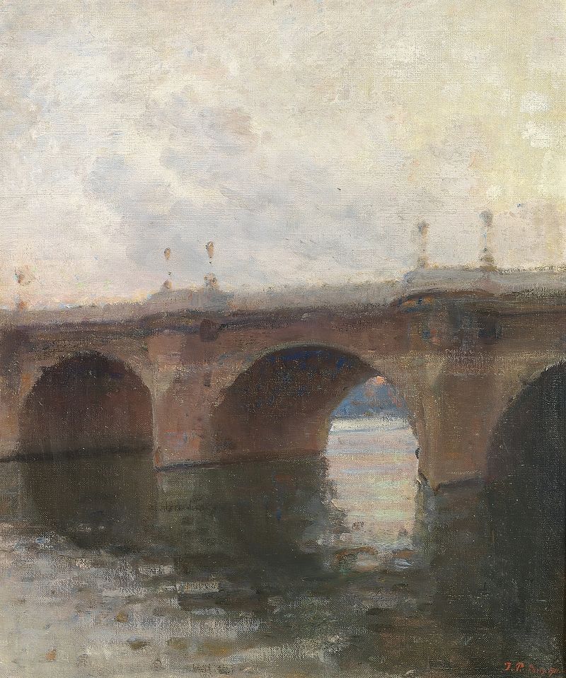 Aftenstemning ved Pont Neuf by Julius Paulsen, oil painting depicting the Seine at twilight.