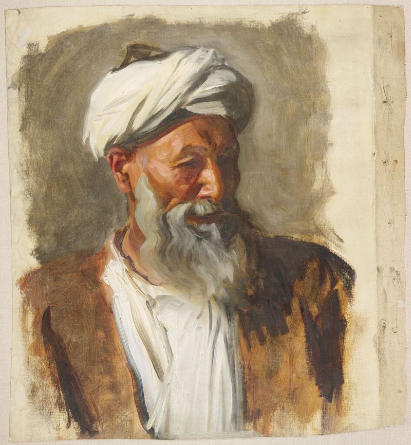 Retrato de um velho homem usando um turbante branco, óleo sobre tela de John Singer Sargent