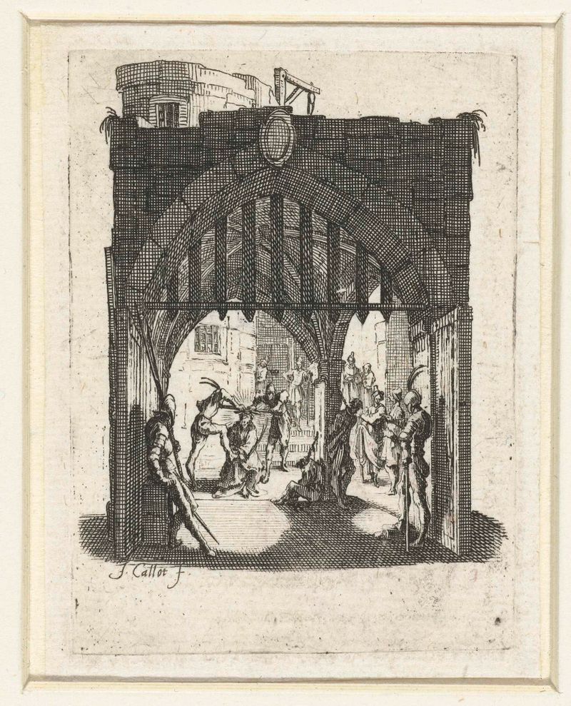 Doornenkroning gravura de Jacques Callot representando figuras e uma coroa em uma cena religiosa